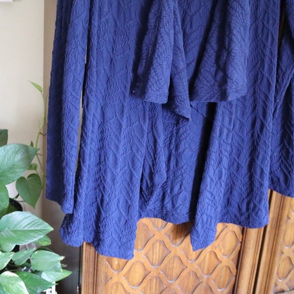 3/$15 Rebecca Malone Textured Knit Drape Front Open Cardigan - Navy - Picture 8 of 15